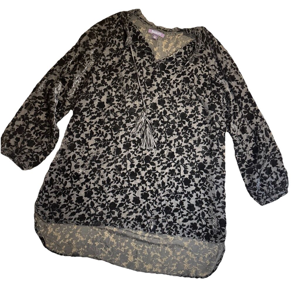 Roaman’s 16W Women’s Black Sheer Crushed Velvet Shirt